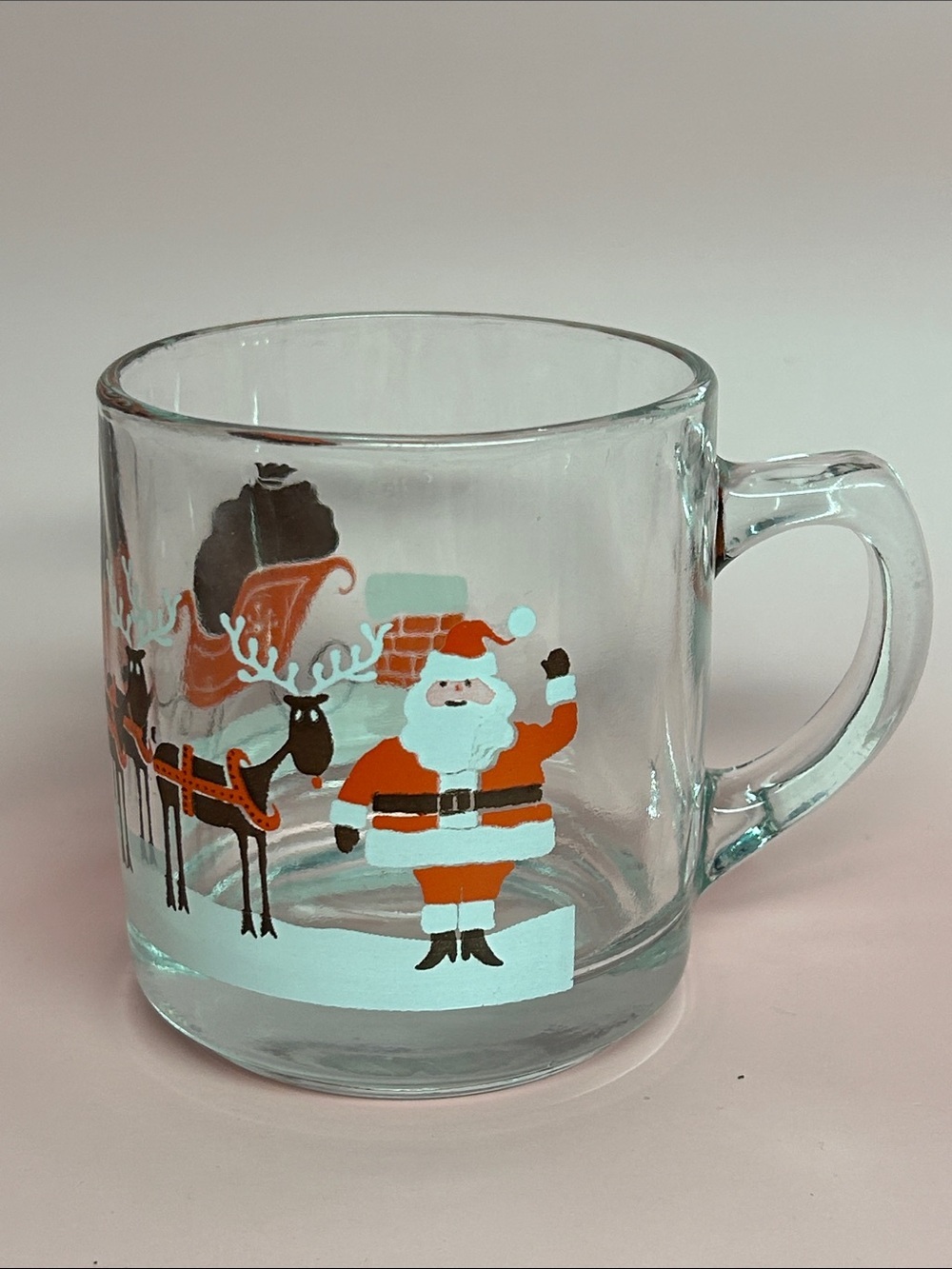 8oz Glass Christmas Coffee Mug With Santa and His Reindeer